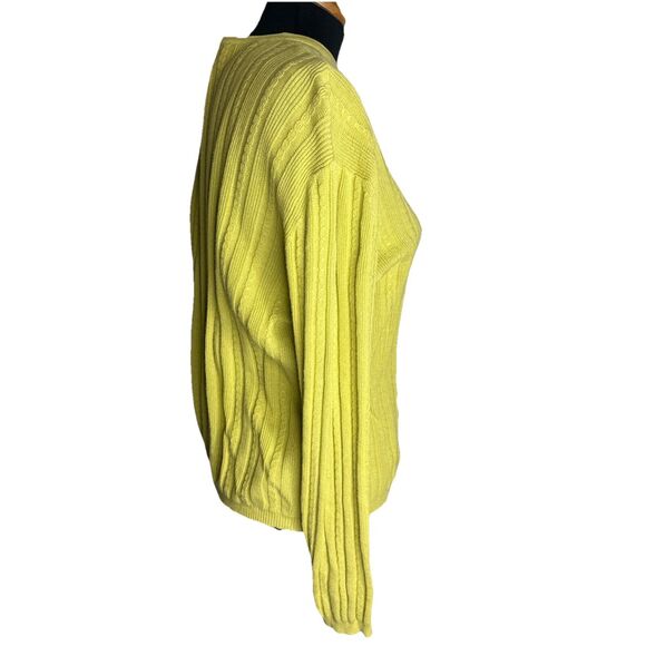 Vintage Belford Womans Yelllow Cable Knit Cardigan Sweater Medium Cotton Classic - Picture 4 of 8